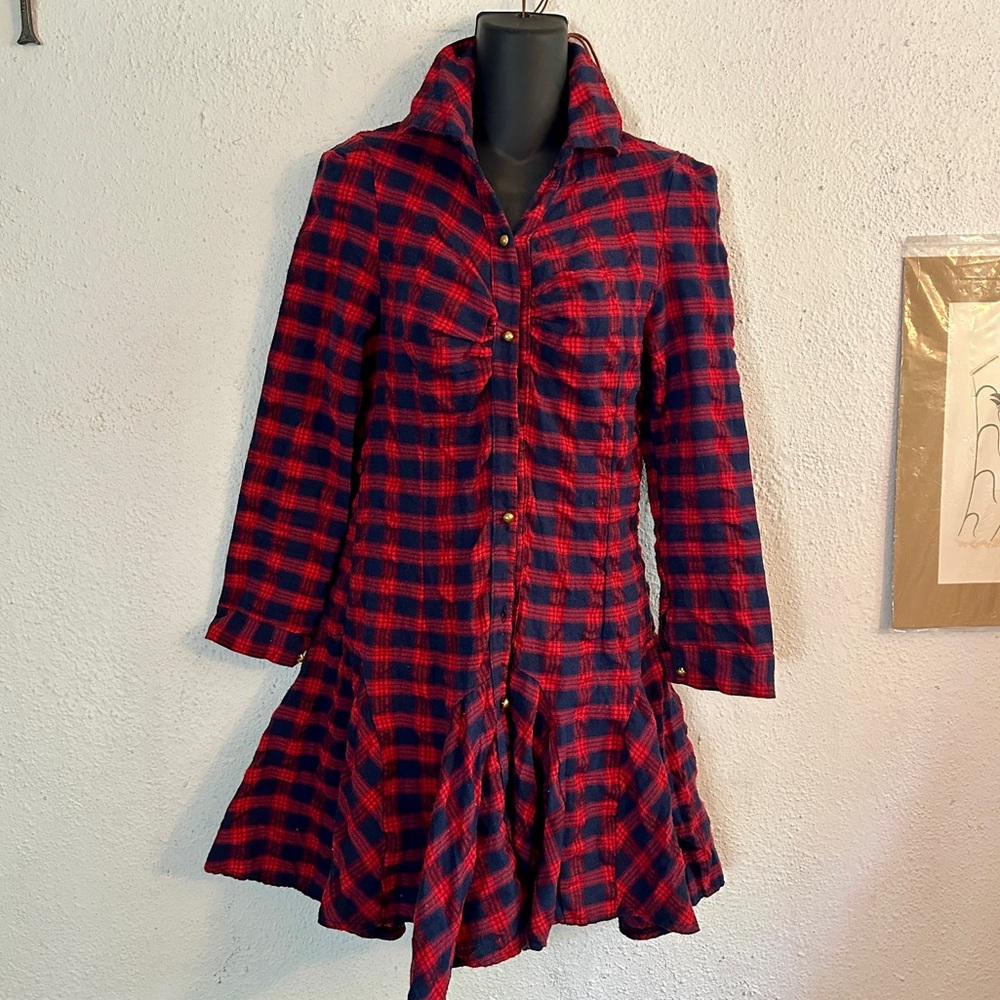 Soft cotton flannel plaid shirt dress